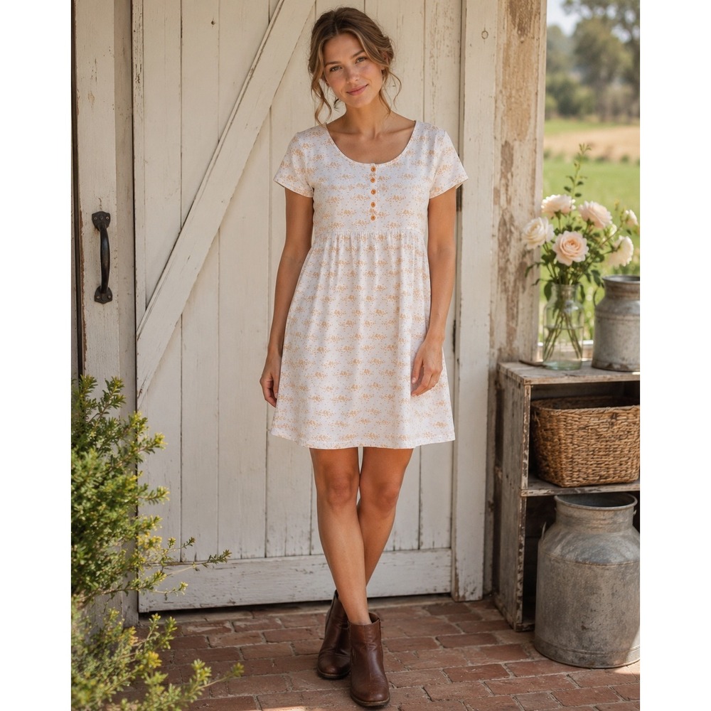 Baby Chick Dress Cottagecore Babydoll Orange Henley Farmcore Granola 100% Cotton